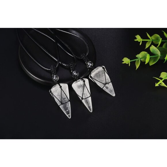 Men's Adjustable Black Rope Healing Crystal Natural Gemstone Pointed Pendant - Picture 6 of 7